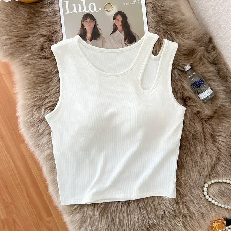 Naisi Shoulder Cut Out Built In Bra Crop Top